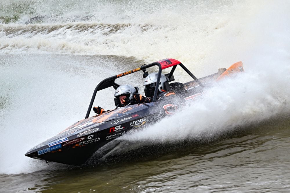 Navigator Amanda Kittow (left) Signals A Turn To 2024 2025 Group A Champion Driver Ollie Silverton At Whanganui’s Shelter View Jetsprint Track During A Championship Meeting On 23 February, 2025